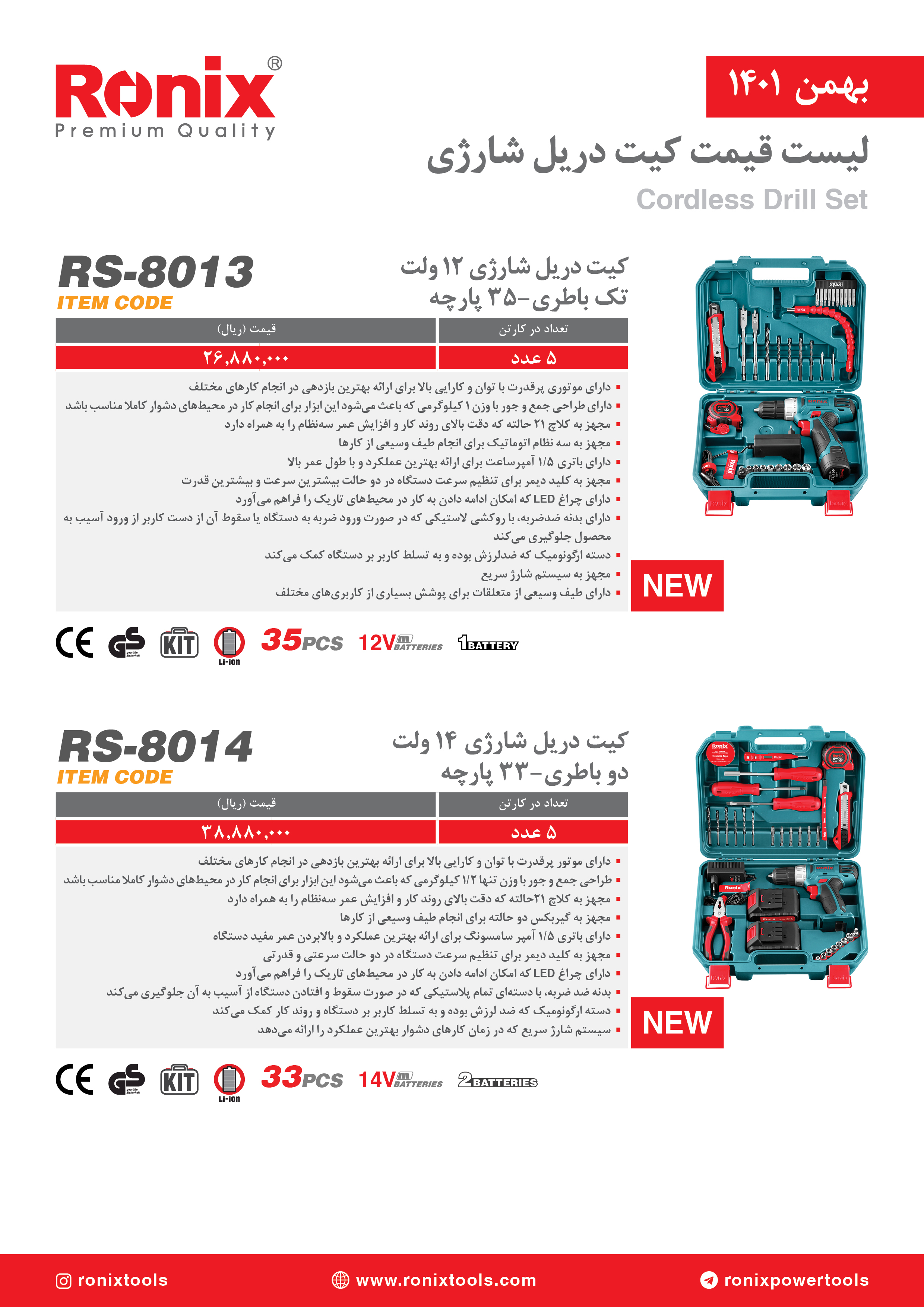 لیست قیمت بهمن ماه ۱۴۰۱ رونیکس