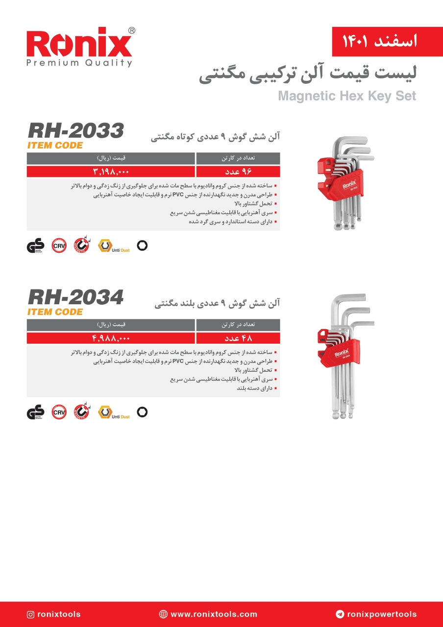 لیست قیمت اسفندماه ۱۴۰۱ رونیکس