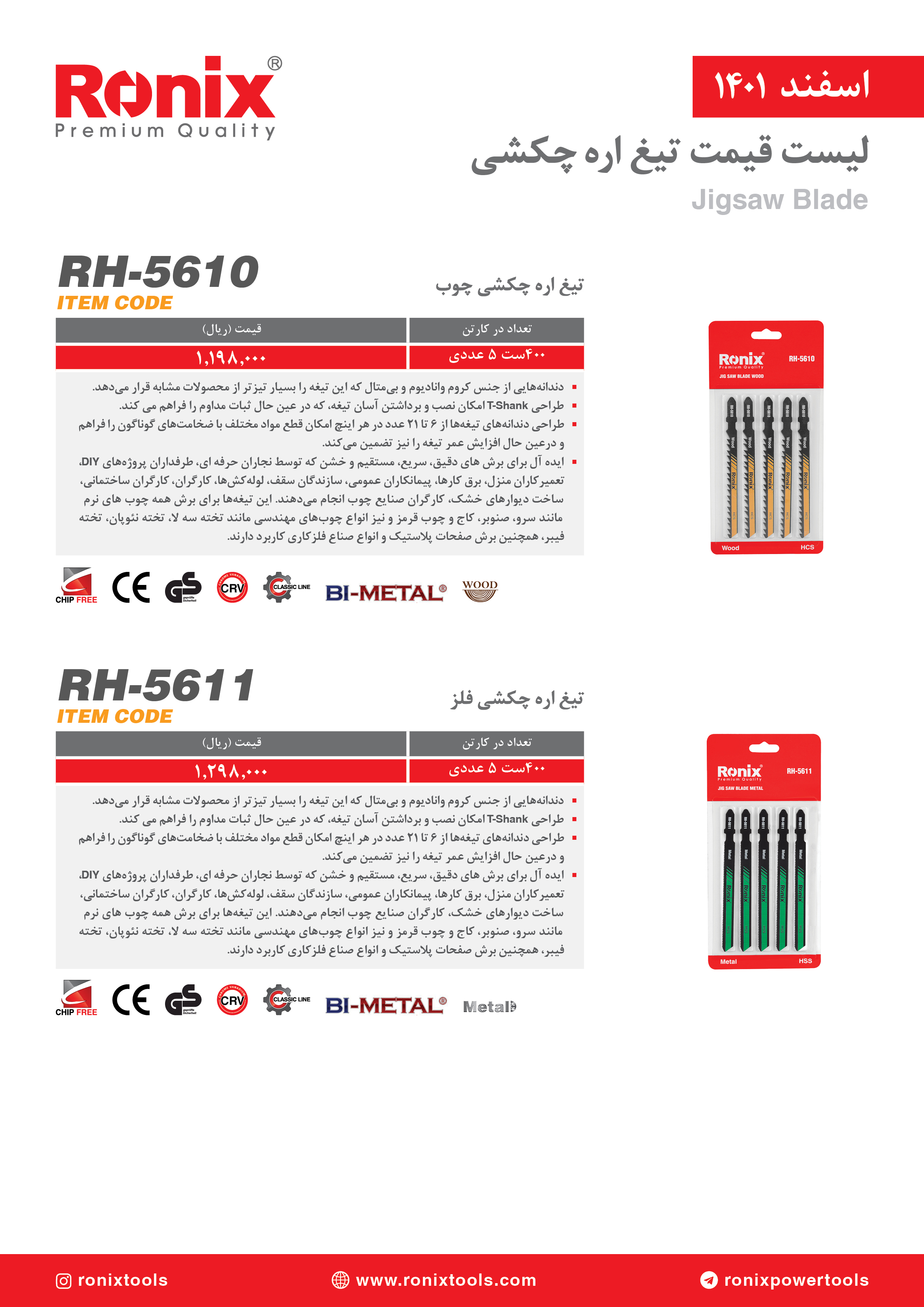 لیست قیمت اسفندماه ۱۴۰۱ رونیکس