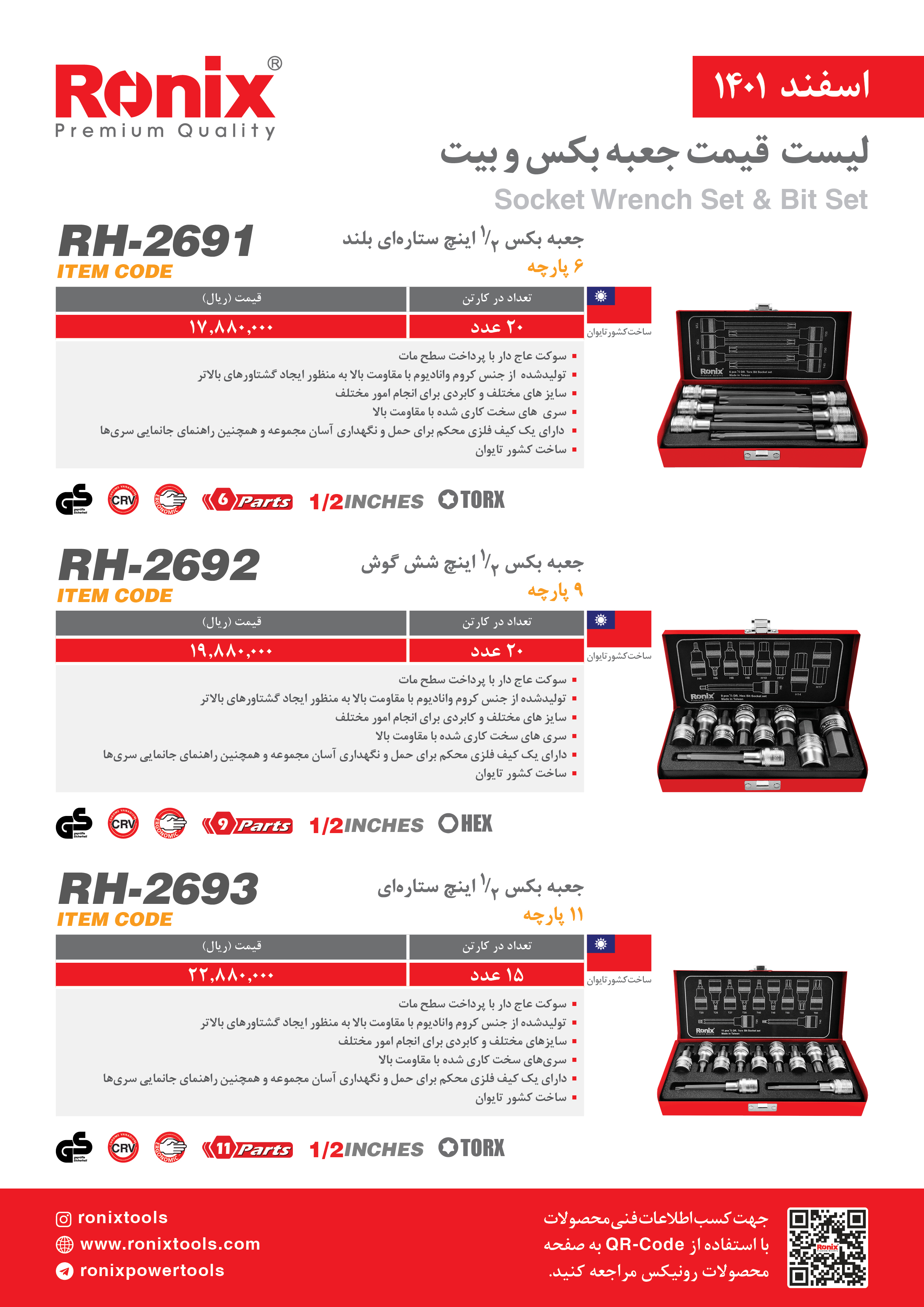 لیست قیمت اسفندماه ۱۴۰۱ رونیکس