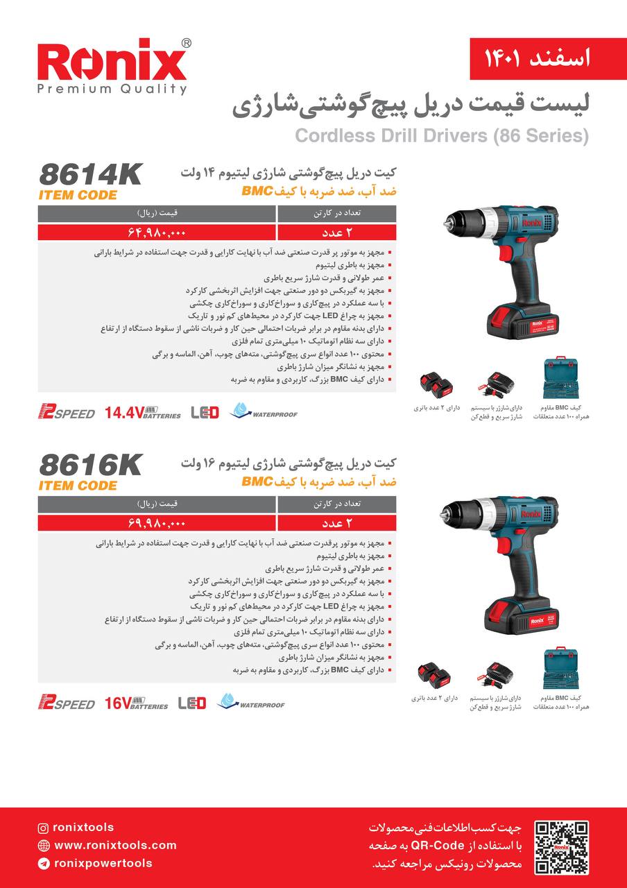 لیست قیمت اسفندماه ۱۴۰۱ رونیکس