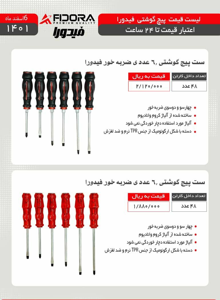 پیچ گوشتی ۶ عددی فیدوراجنس عالی-دس