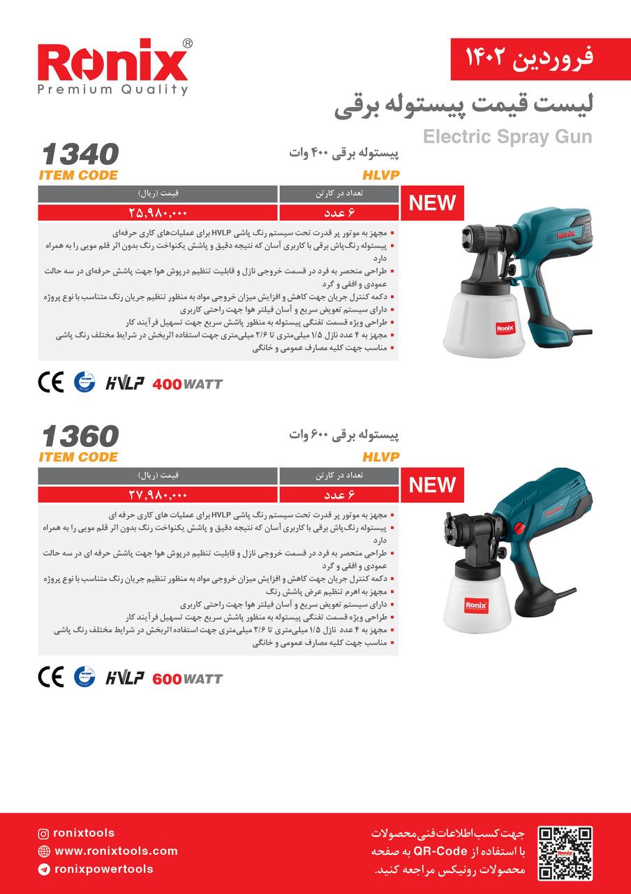 لیست قیمت فروردین ماه ۱۴۰2 رونیکس 