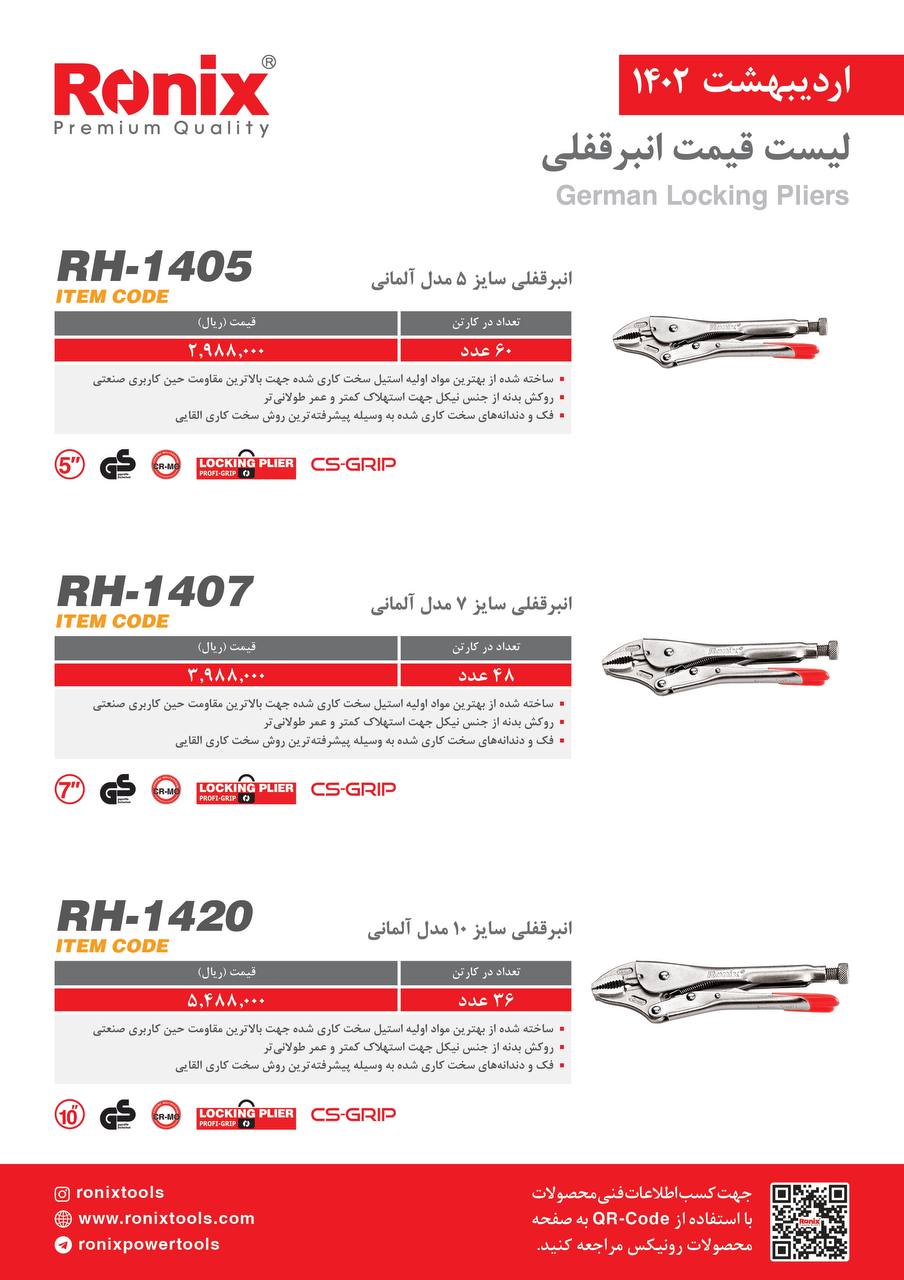 لیست قیمت اردیبهشت ماه ۱۴۰2 رونیکس 