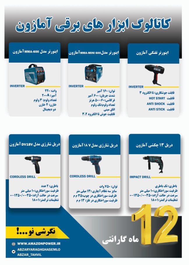 ابزارهای برقی آمازون با ۱۲ ماه گارانتی 