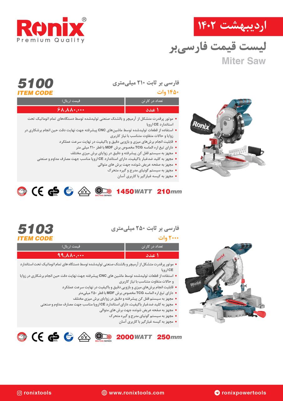 لیست قیمت اردیبهشت ماه ۱۴۰2 رونیکس 