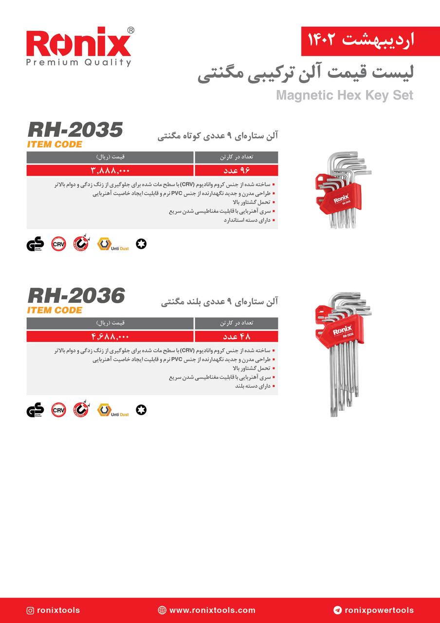 لیست قیمت اردیبهشت ماه ۱۴۰2 رونیکس 
