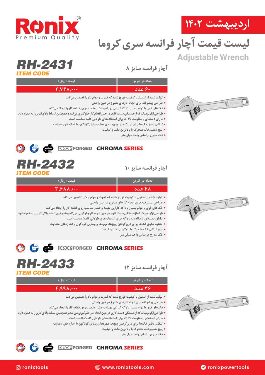 لیست قیمت اردیبهشت ماه ۱۴۰2 رونیکس 