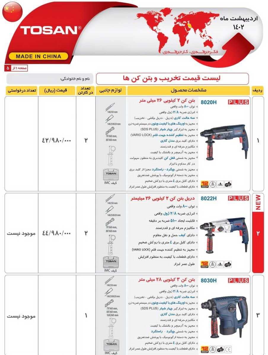 لیست محصولات توسن قیمت عالی 
