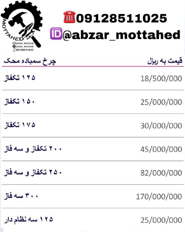 لیست قیمت چرخ سمباده محک