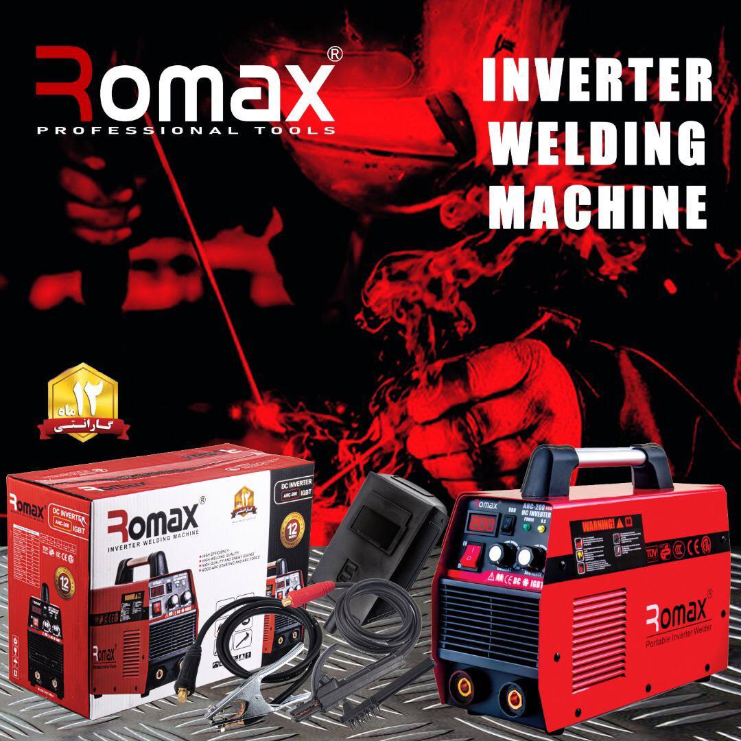 دستگاه جوشکاری رومکس(Romax) ۲۰۰آمپر، دو ولوم، دارای تکنولوژی روز دنیا (IGBT)سبک و قابل حمل با طراحی 