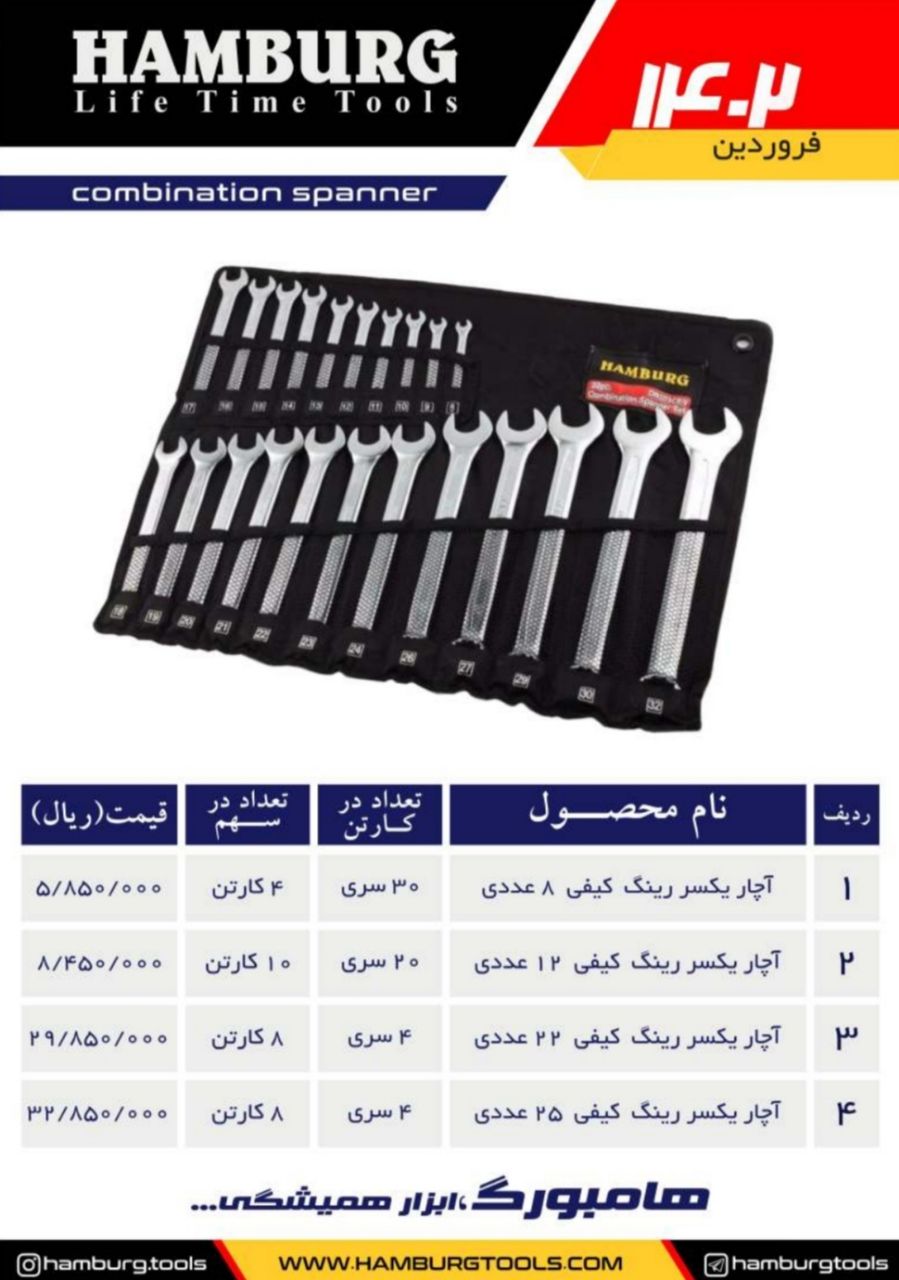 آچار یکسر رینگ کیفی هامبورگ HAMBURG پخش و فروش مستقیم % درصد تخفیف همکاری و نقدی خانم کمالی: 0920316