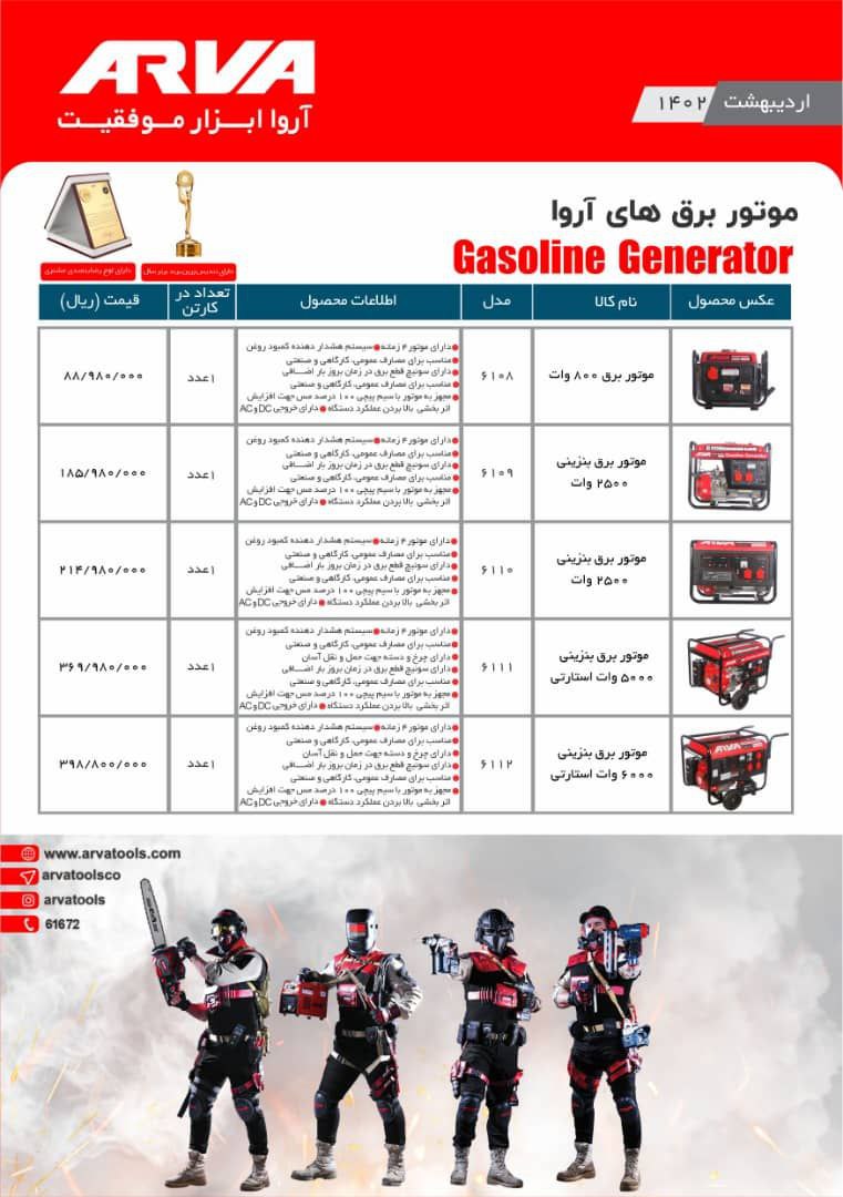 لیست محصولات اروا