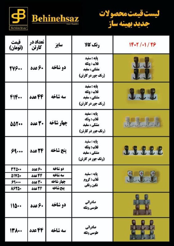 لیست قیمت محصولات بهینه ساز 
