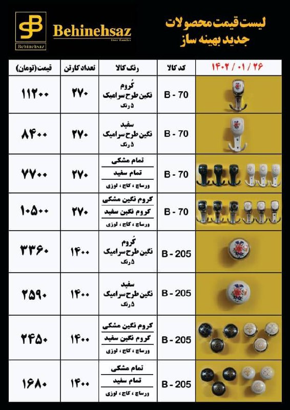 لیست قیمت محصولات بهینه ساز 