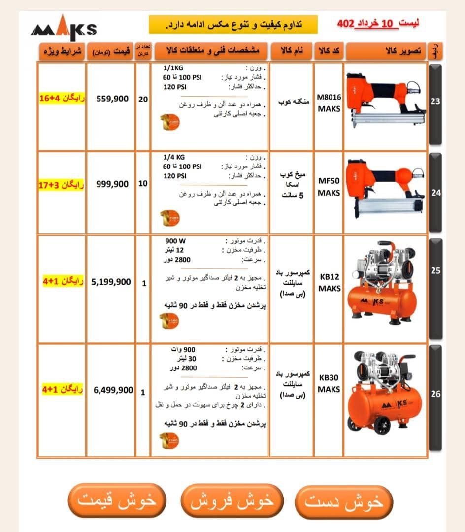 لیست محصولات مکس 