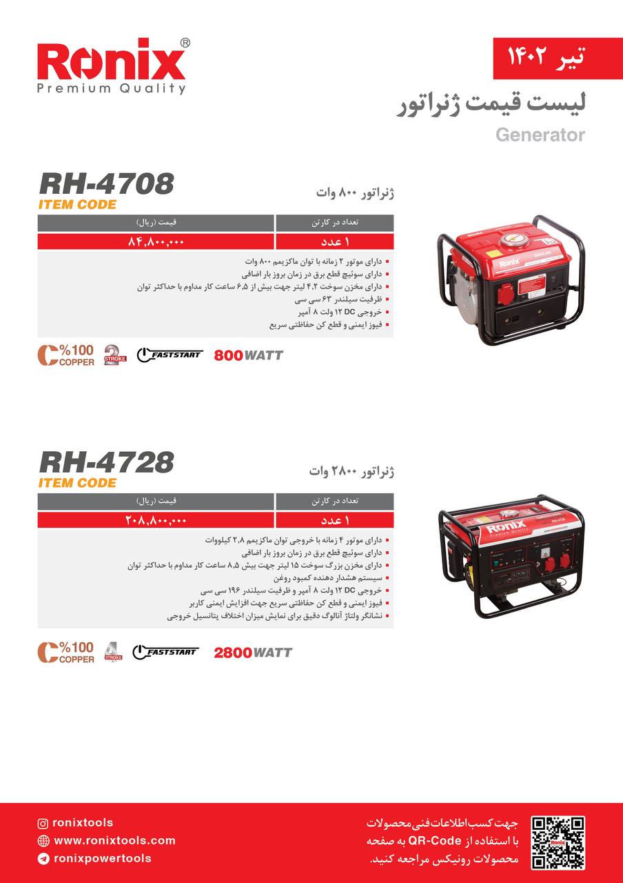 لیست قیمت تیر ماه ۱۴۰2 رونیکس 