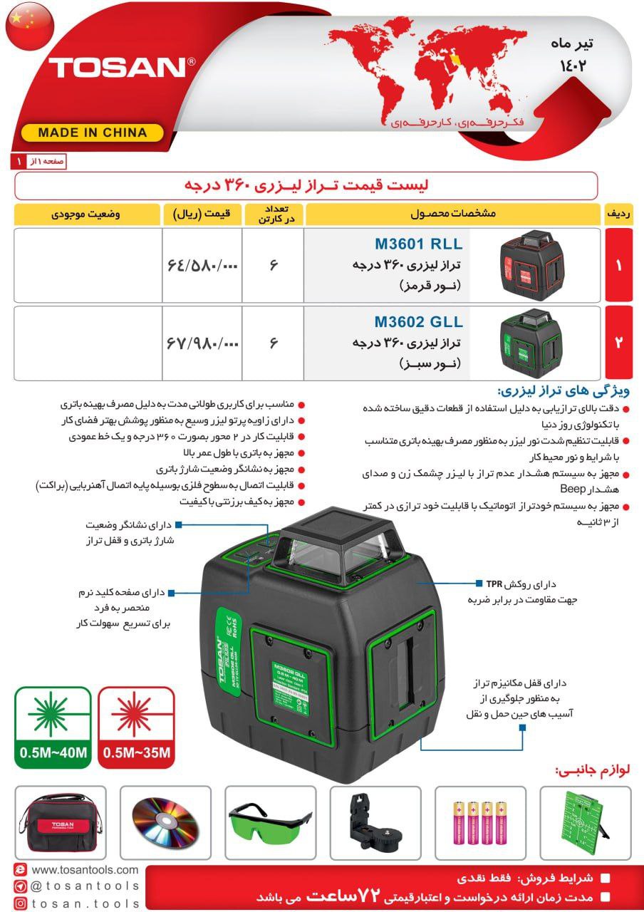 تراز ۳۶۰ درجه نور قرمز و سبز توسن