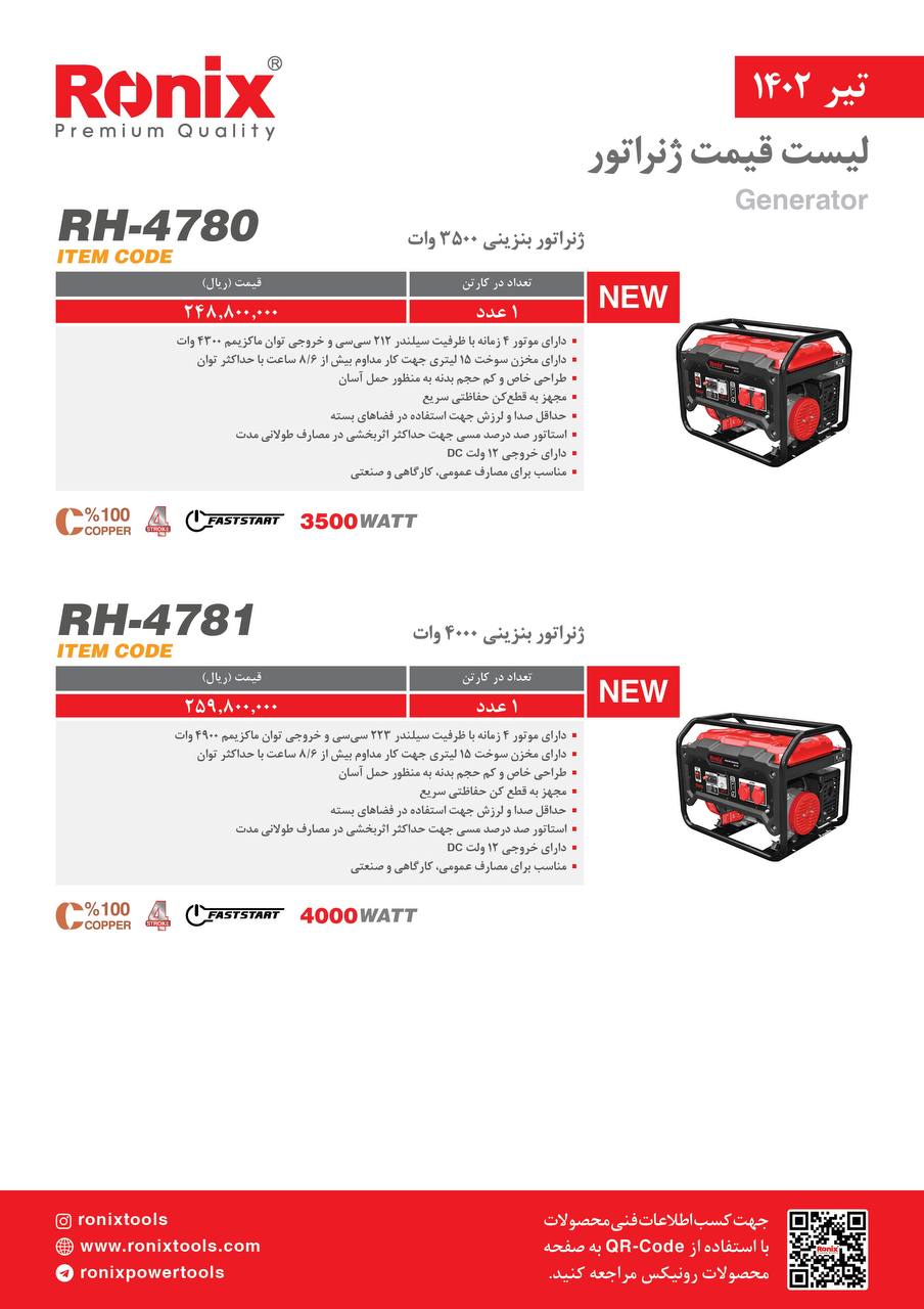 لیست قیمت تیر ماه ۱۴۰2 رونیکس 