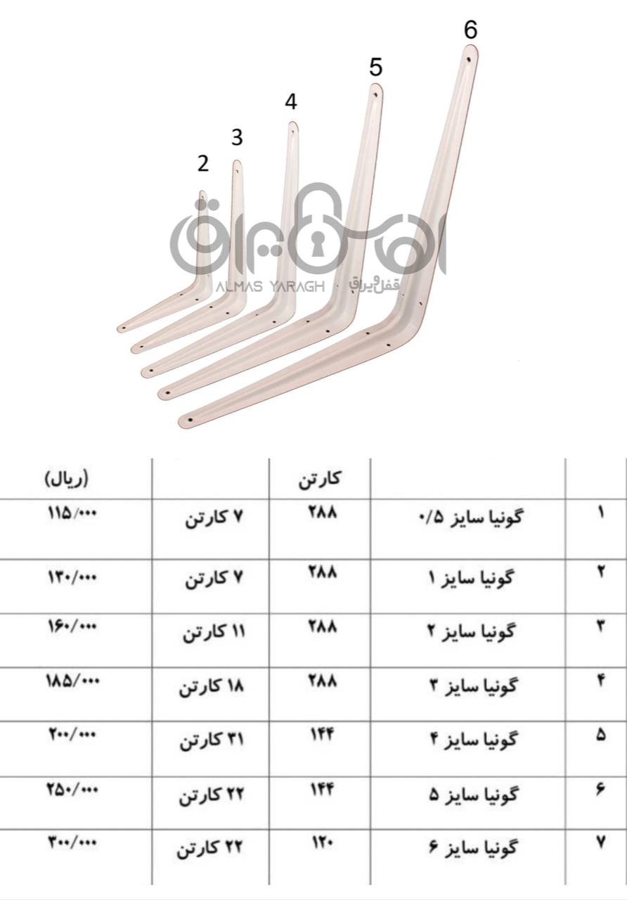 لیست قیمت گونیا طاقچه سفید