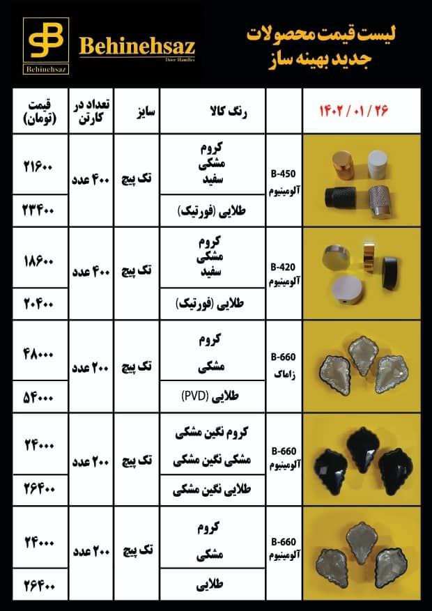 لیست قیمت محصولات بهینه ساز انواع دستگیره تک پیچ میدان حسن آباد کوچه شجاعی کوچه فتحعلی خانی بن بست س