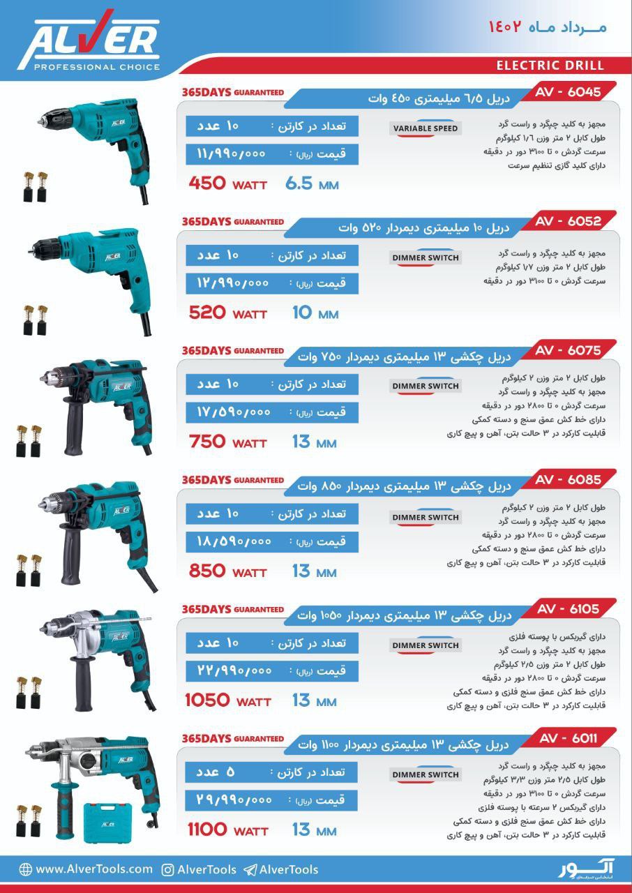 لیست قیمت دریل های آلور+دریل های جدید