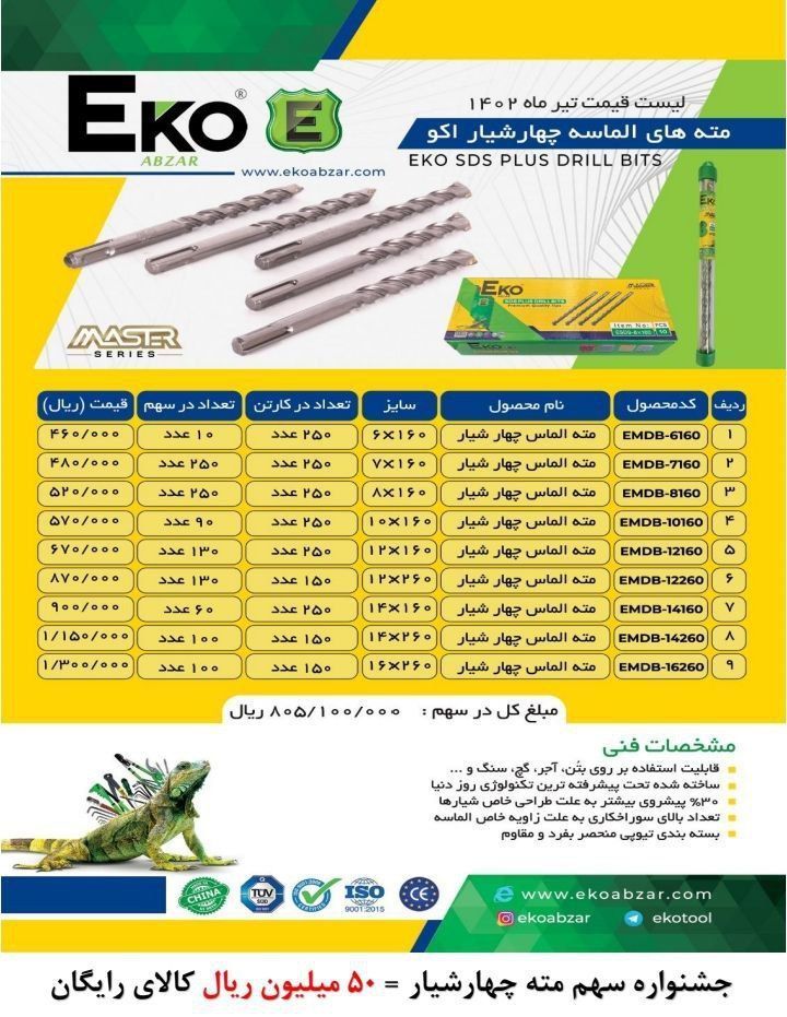 مته ۴ شیار درجه یک اکو موجوده