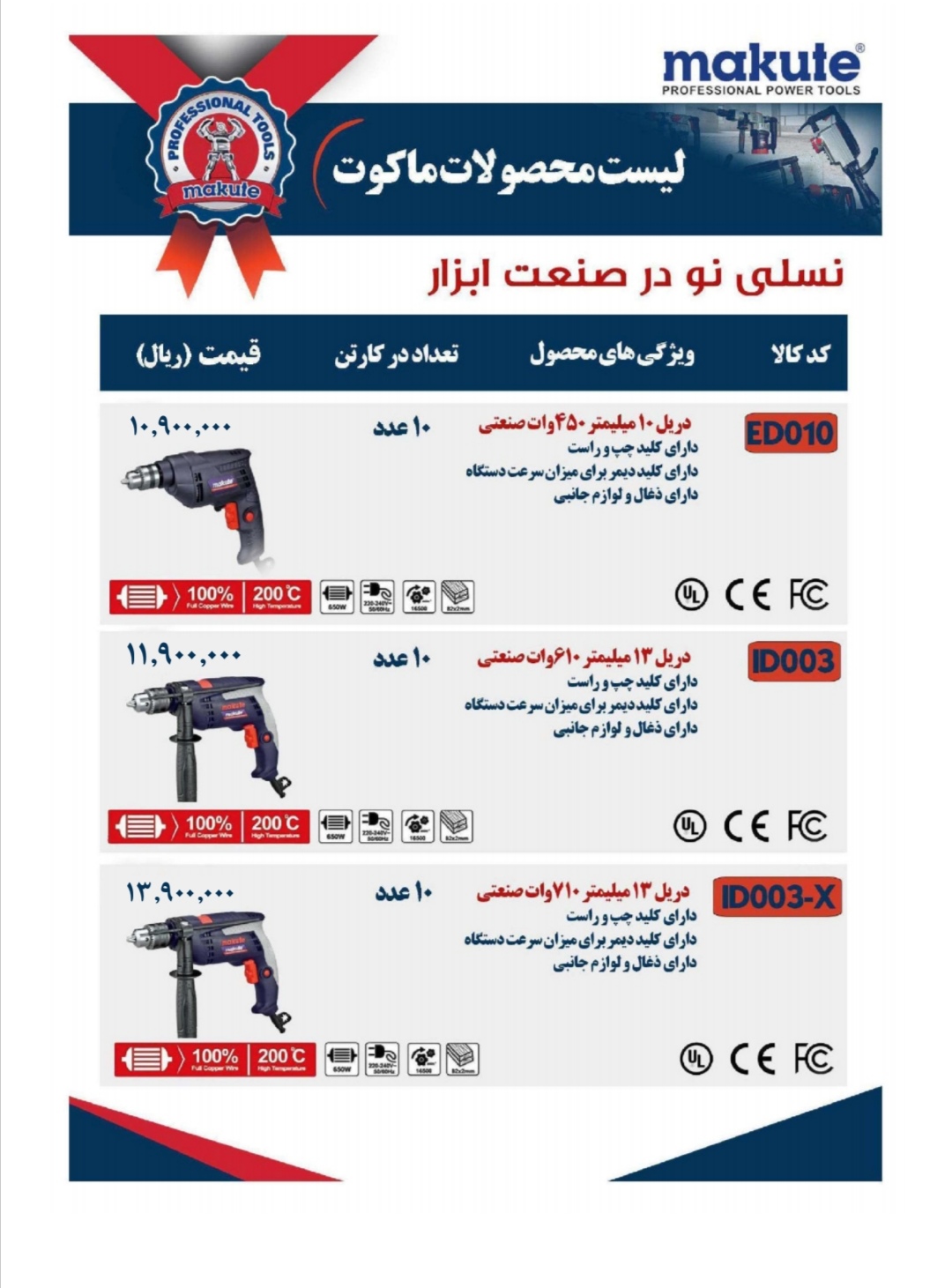 دریل های صنعتی با کیفیت makute 