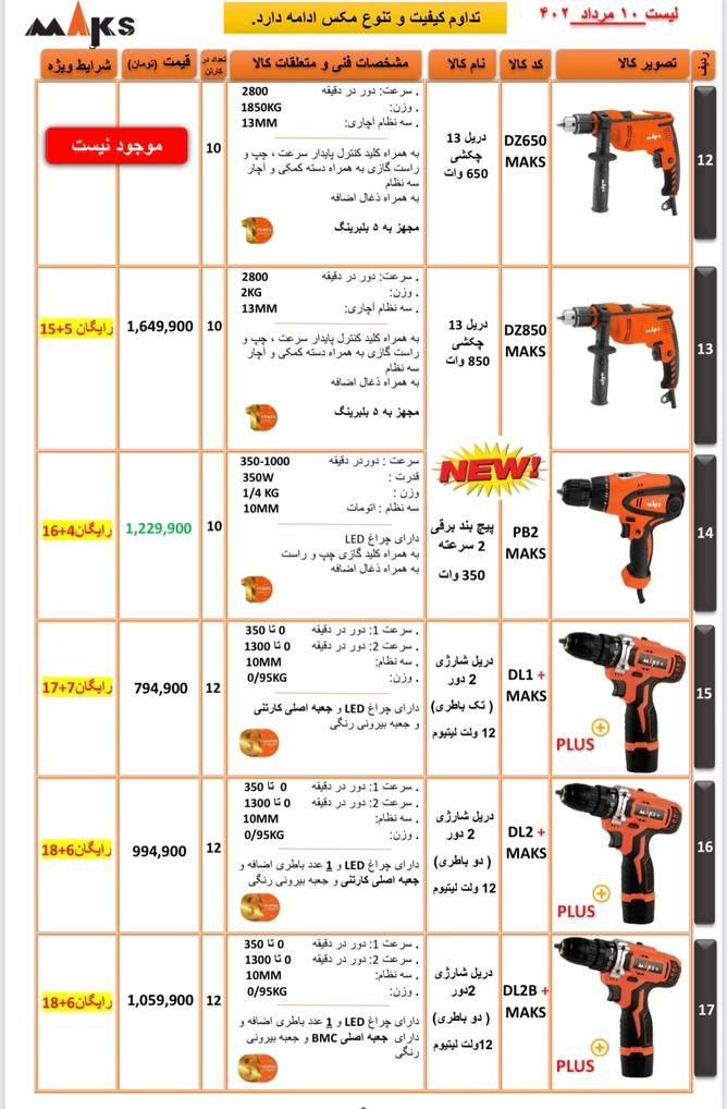لیست محصولات مکس