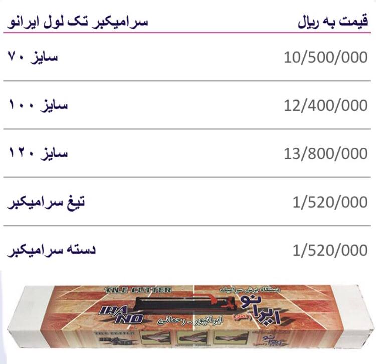لیست قیمت سرامیکبر ایرانو