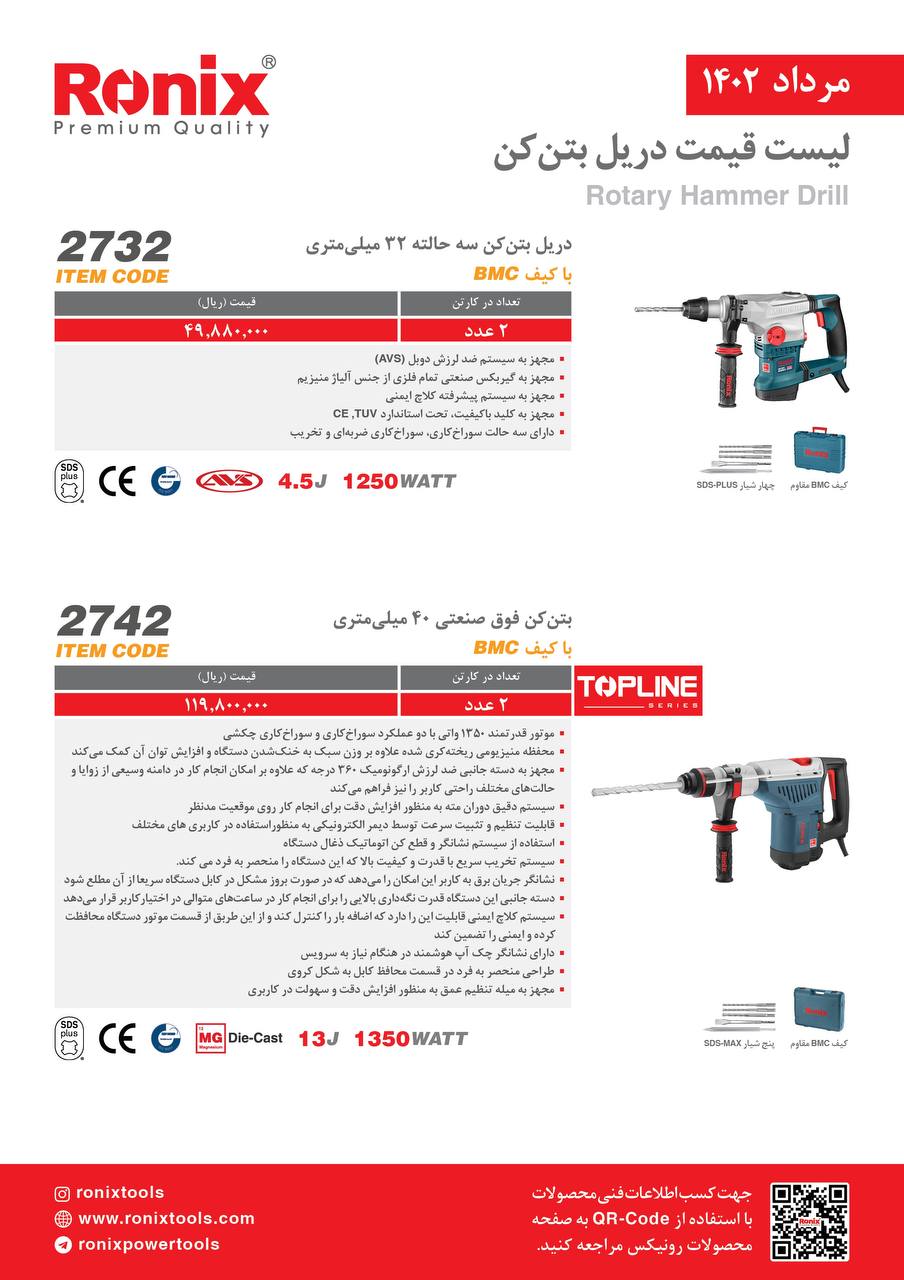 لیست قیمت مرداد ماه 1402 رونیکس 