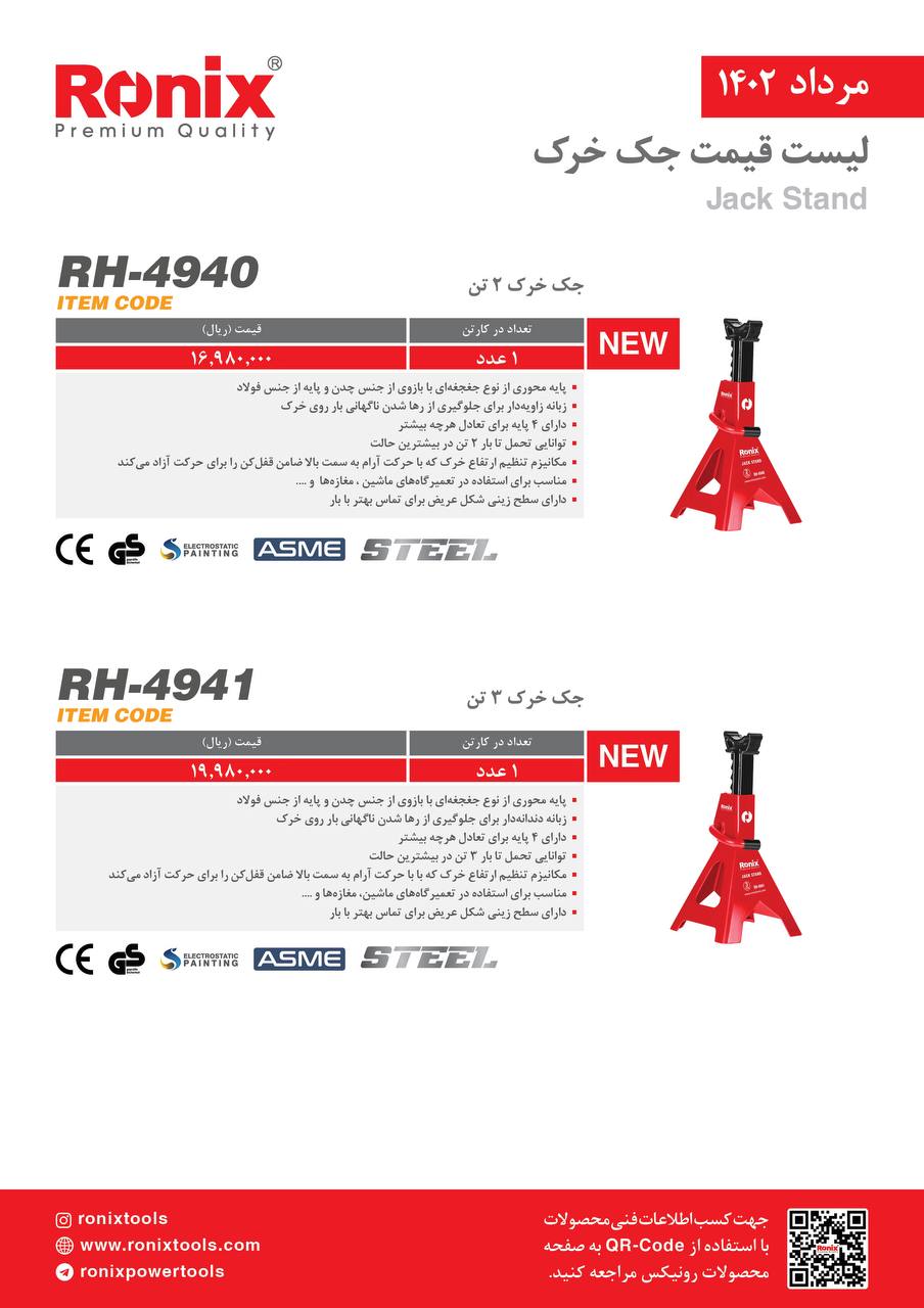 لیست قیمت مرداد ماه ۱۴۰2 رونیکس 