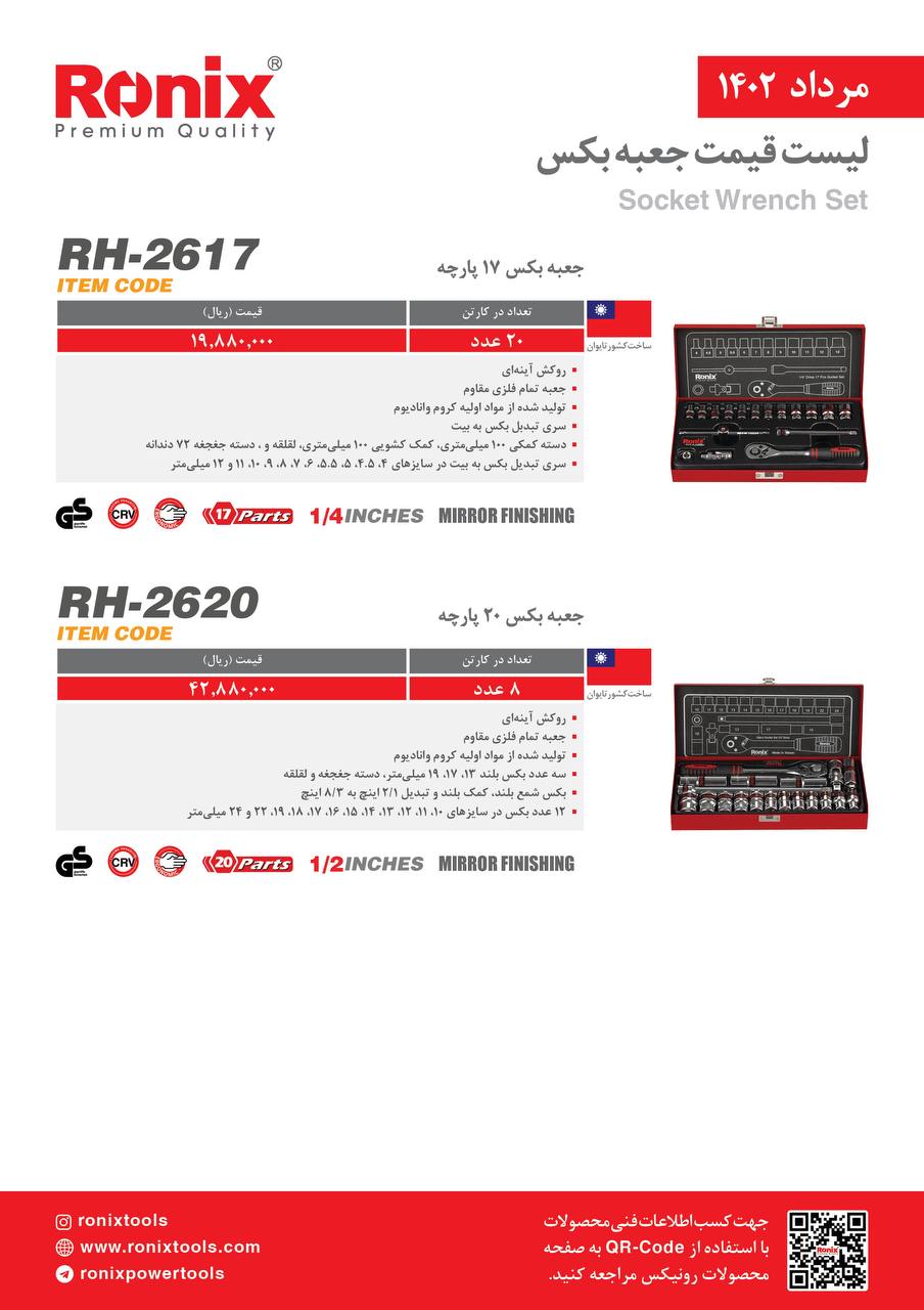 لیست قیمت مرداد ماه ۱۴۰2 رونیکس 