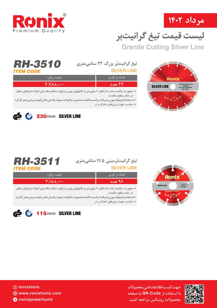 لیست قیمت مرداد ماه ۱۴۰2 رونیکس 