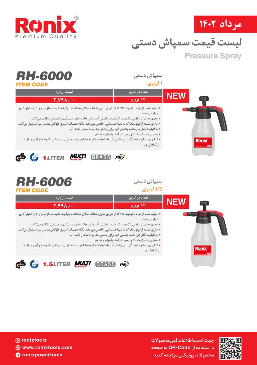 لیست قیمت مرداد ماه ۱۴۰2 رونیکس 