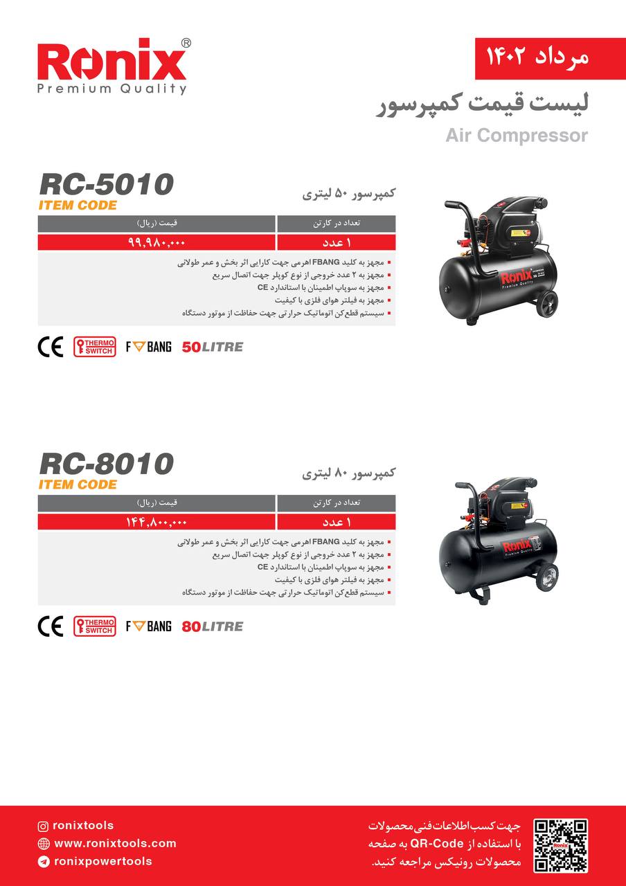 لیست قیمت مرداد ماه ۱۴۰2 رونیکس 