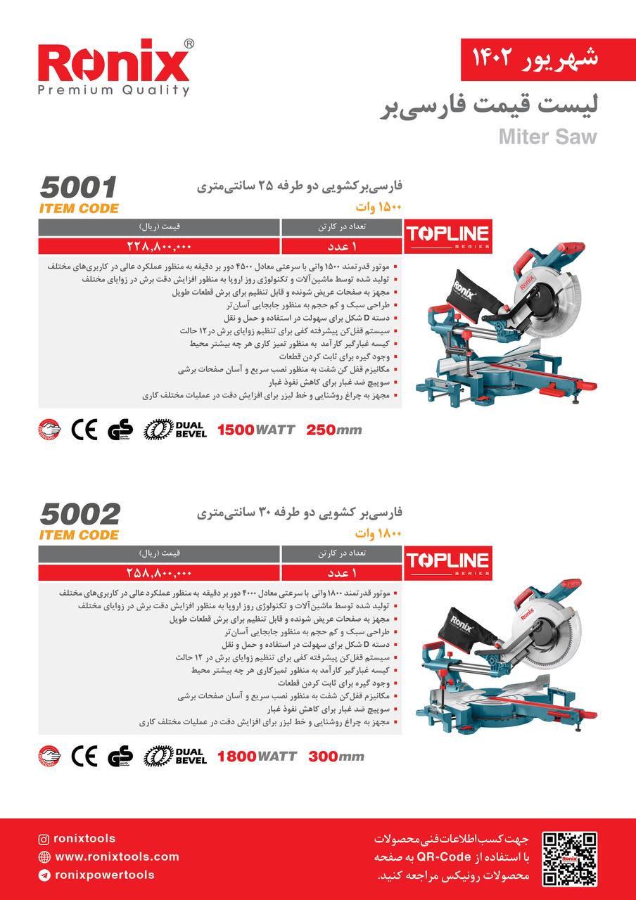 لیست قیمت شهریور ماه ۱۴۰2 رونیکس 