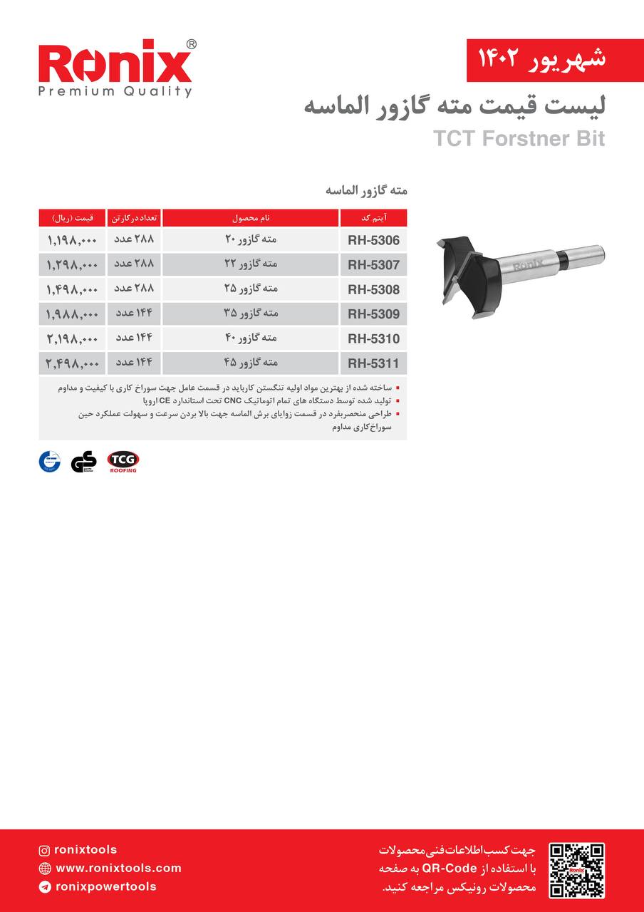 لیست قیمت شهریور ماه ۱۴۰2 رونیکس 