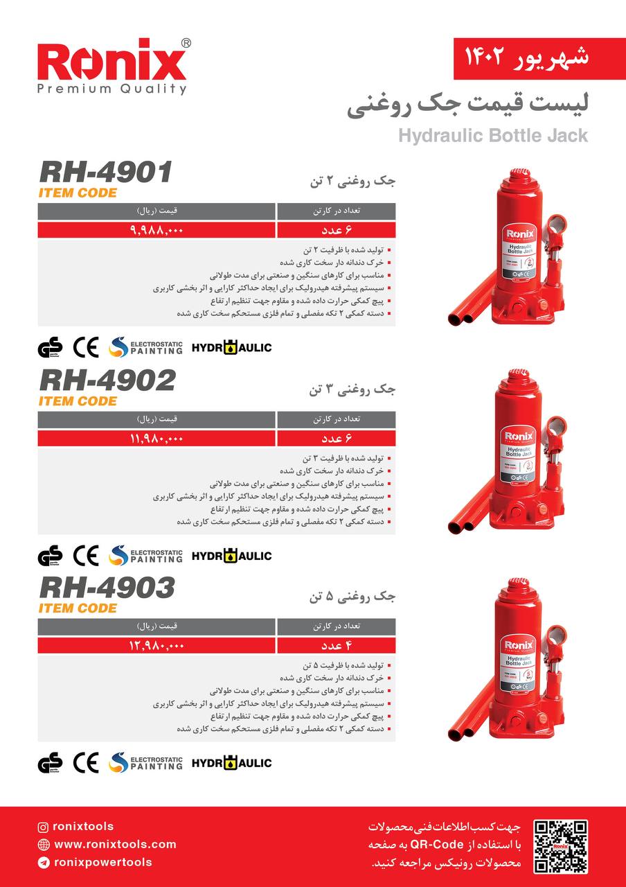 لیست قیمت شهریور ماه ۱۴۰2 رونیکس 
