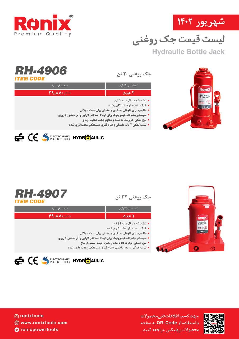 لیست قیمت شهریور ماه ۱۴۰2 رونیکس 