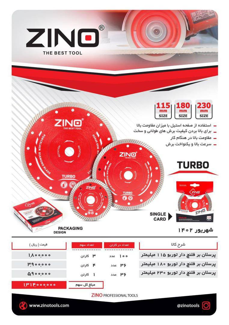 لیست قیمت پرسلان بر هاي حرفه ايي ZINO 
