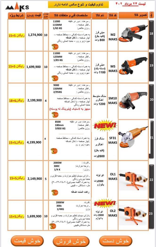 لیست محصولات مکس 