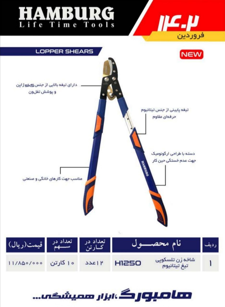 شاخه زن دسته تلسکوپی هامبورگ با تیغ تیتانیوم