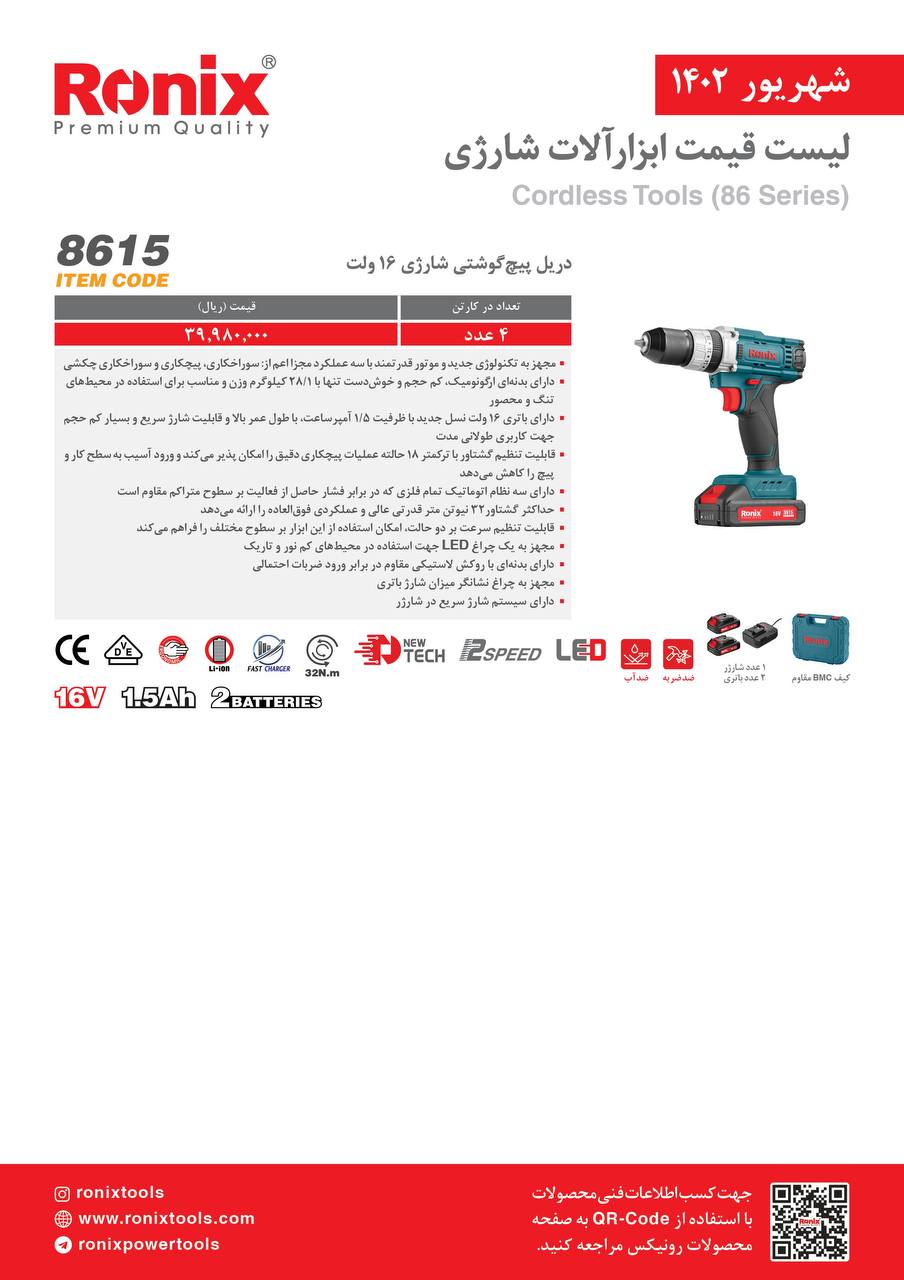 لیست قیمت شهریور ماه ۱۴۰2 رونیکس 