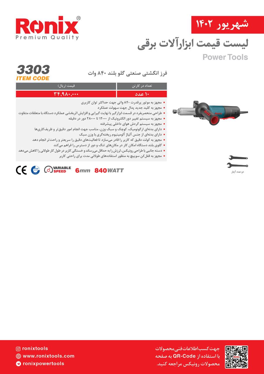 لیست قیمت شهریور ماه ۱۴۰2 رونیکس 