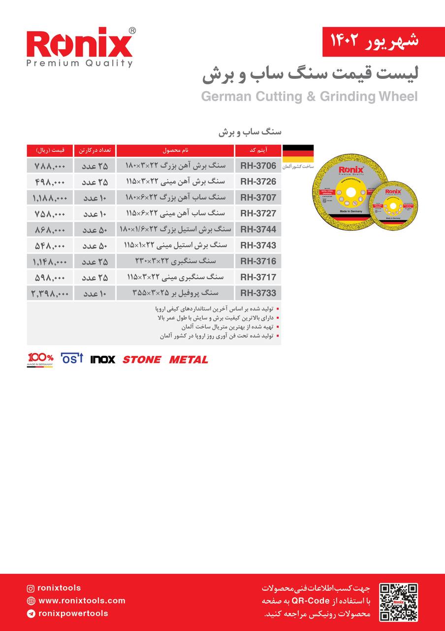لیست قیمت شهریور ماه ۱۴۰2 رونیکس 