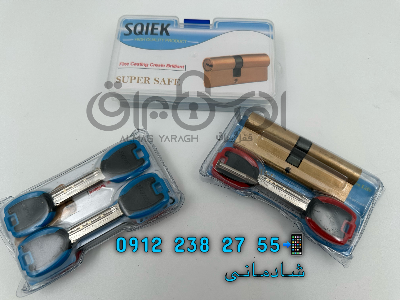  ⭐️سیلندر ۹سانت تمام برنج وکیوم اسکوییک⭐️ ۴۵-۴۵(وسط) و ۶۰-۳۰(کنار) ۷کلید برنجی شیار ماری (۵کلید اصلی