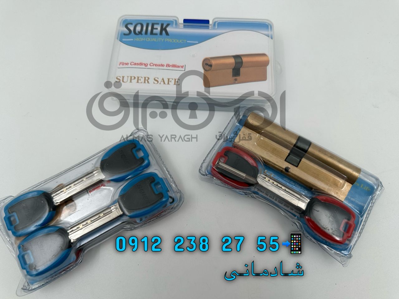  ⭐️سیلندر ۹سانت تمام برنج وکیوم اسکوییک⭐️ ۴۵-۴۵(وسط) و ۶۰-۳۰(کنار) ۷کلید برنجی شیار ماری (۵کلید اصلی