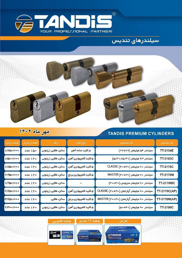 لیست قیمت سیلندر های تندیس 