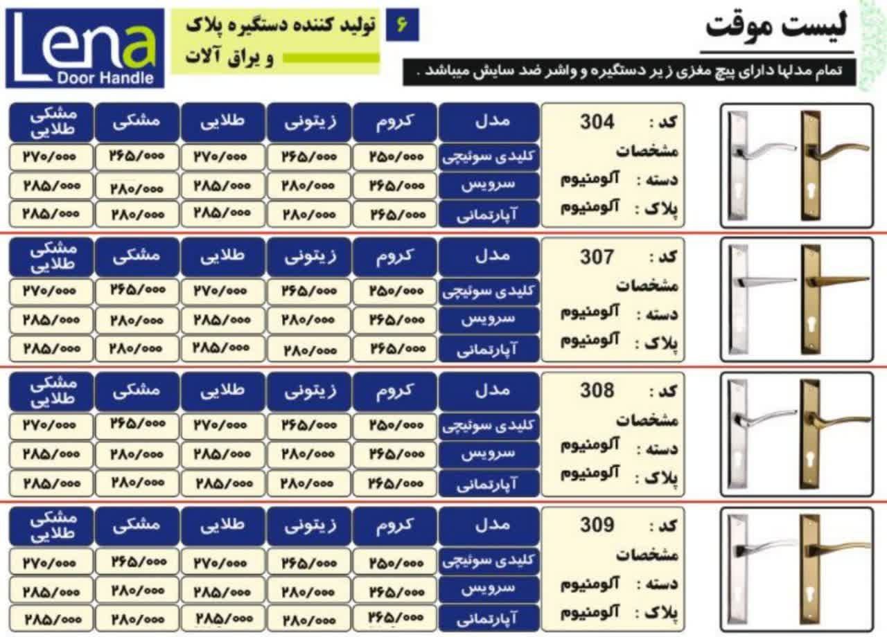 لیست قیمت دستگیره لنا 